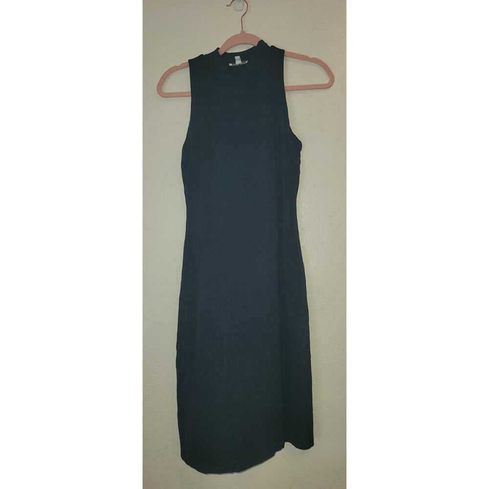 Womens Sz M Mock Neck Mini Dress Navy Blue Lined Bodycon Work Casual Soft Comfy